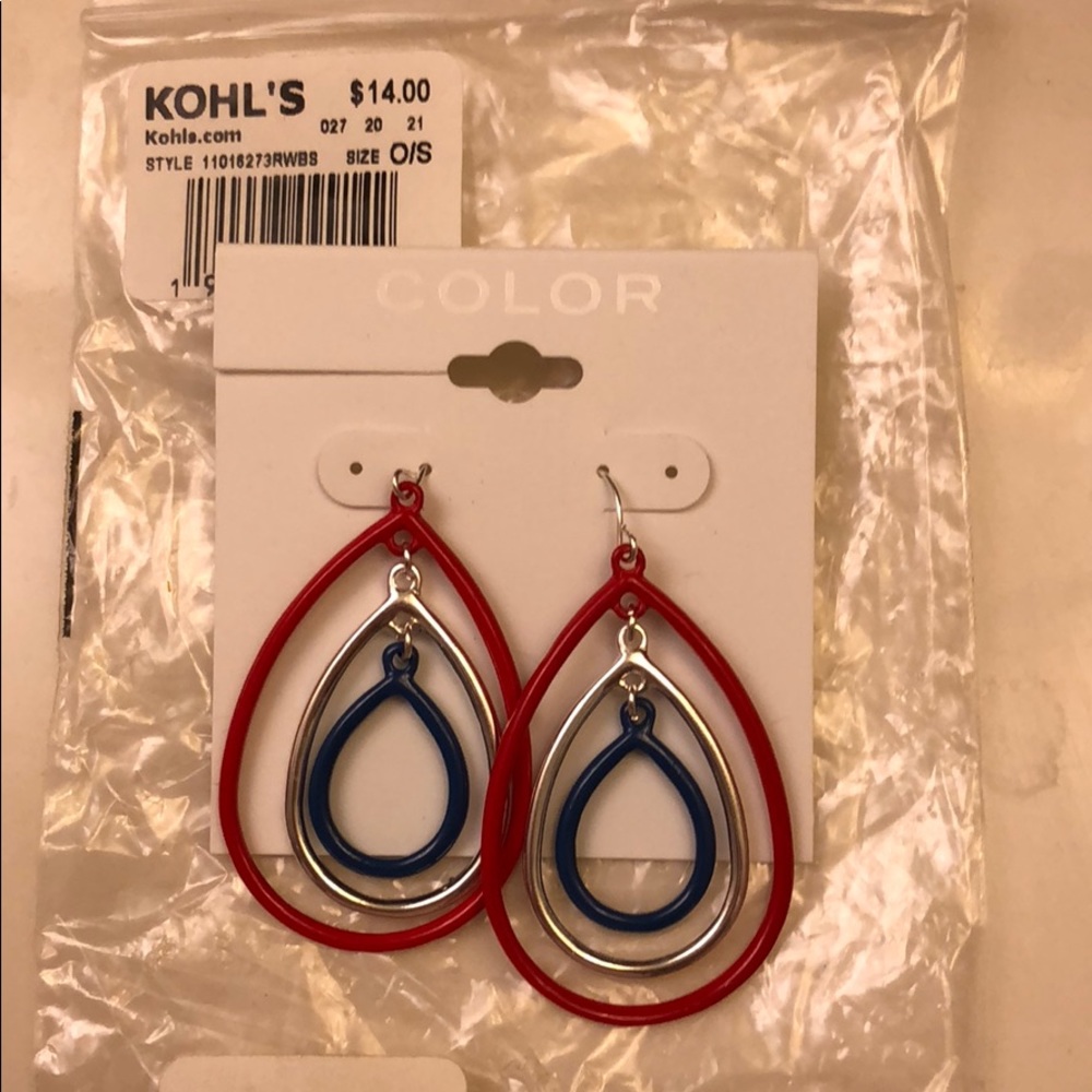 Red blue and silver 🇺🇸. Oval hoop earrings!